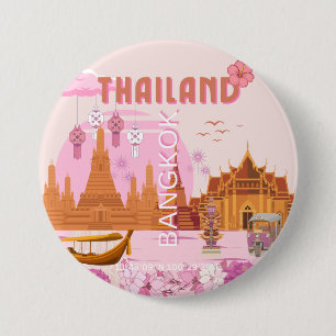 Bangkok Thailand Boho Retro Travel Poster 7.5 Cm Round Badge