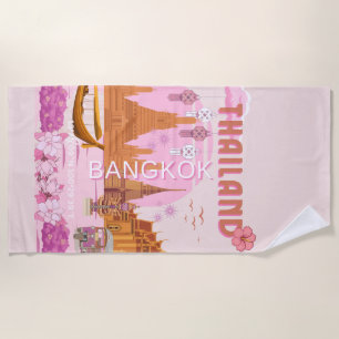 Bangkok Thailand Boho Retro Travel Poster Beach Towel