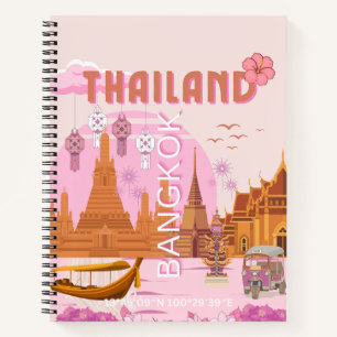 Bangkok Thailand Boho Retro Travel Poster Notebook