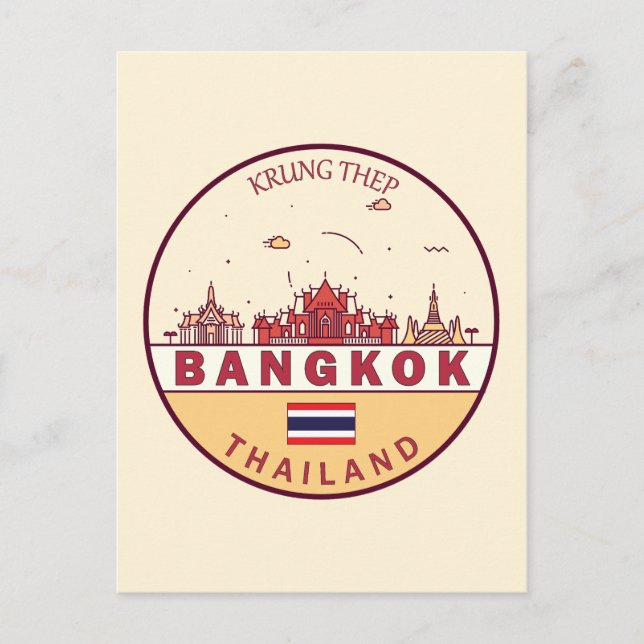 Bangkok Thailand City Skyline Emblem Postcard (Front)