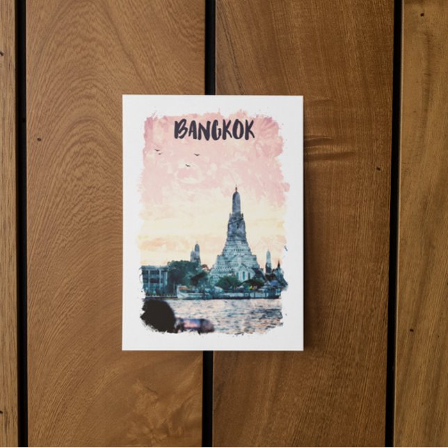 Bangkok Thailand City Sunset Watercolor Postcard (bangkok sunset postcard)