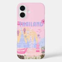 Bangkok Thailand Pastel Pink Blue Travel Poster