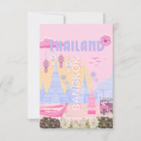 Bangkok Thailand Pastel Pink Blue Travel Poster