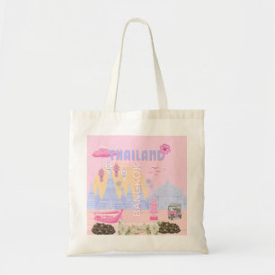 Bangkok Thailand Pastel Pink Blue Travel Poster Tote Bag