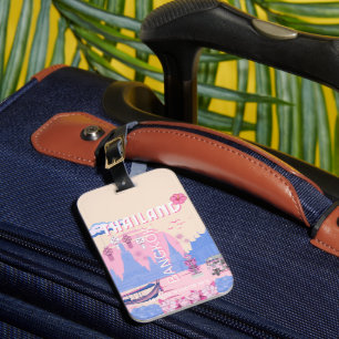 Bangkok Thailand Pastel Travel Blue Pink Poster Luggage Tag