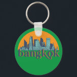 Bangkok Thailand Retro City Skyline Cityscape Art Key Ring<br><div class="desc">Vintage and retro city design with beautiful skyline, tourist attraction and cityscape art. Cool skyscraper and building silhouette illustration merchandise for tourist and traveller. Perfect as souvenir to bring back home when travelling around the world. Save the memory of your travel and vacation with family and friends. Background colour can...</div>
