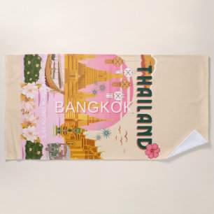 Bangkok Thailand Retro Vintage Travel Poster Beach Towel