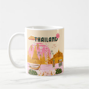 Bangkok Thailand Retro Vintage Travel Poster Coffee Mug