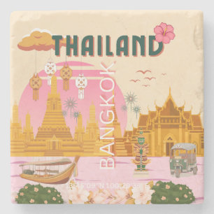 Bangkok Thailand Retro Vintage Travel Poster Stone Coaster