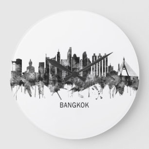 Bangkok Thailand Skyline BW Large Clock