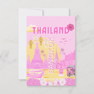 Bangkok Thailand Travel Poster Pink Retro Art Thank You Card