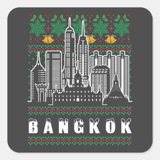 Bangkok Thailand Ugly Christmas Square Sticker (Front)