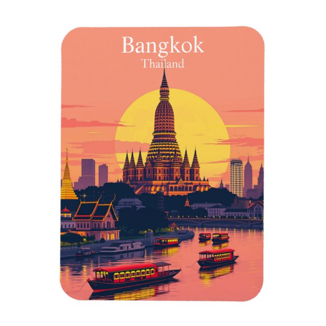 Bangkok, Thailand Vibrant Vintage Travel Magnet (Vertical)