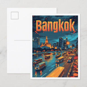 Bangkok Thailand Vintage Art Travel Illustration Postcard