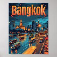 Bangkok Thailand Vintage Art Travel Illustration