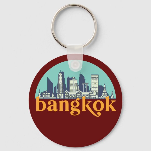 Bangkok Thailand Vintage City Skyline Cityscape Key Ring (Front)