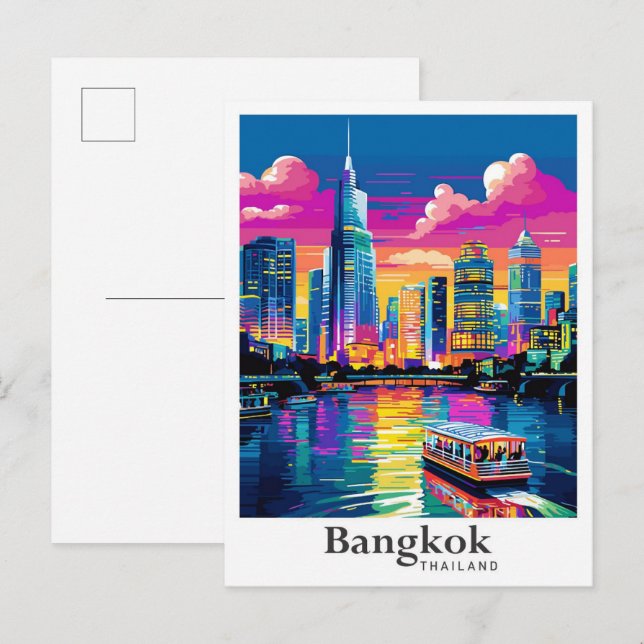 Bangkok Thailand Vintage Travel Portrait  Postcard (Front/Back)