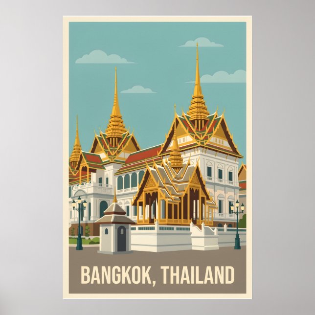 Bangkok Thailand Vintage Travel Poster (Front)