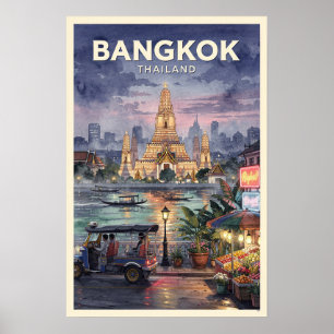 Bangkok Thailand Vintage Travel Poster
