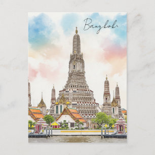 Bangkok Thailand Wat Arun Watercolor Postcard
