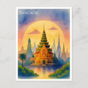 Bangkok Thailand Watercolor Pagoda Postcard Gift
