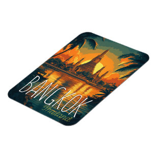 Bangkok, Wat Arun Temple Retro Travel  Magnet