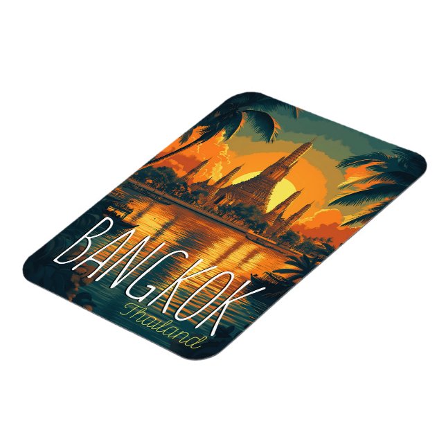 Bangkok, Wat Arun Temple Retro Travel  Magnet (Left Side)