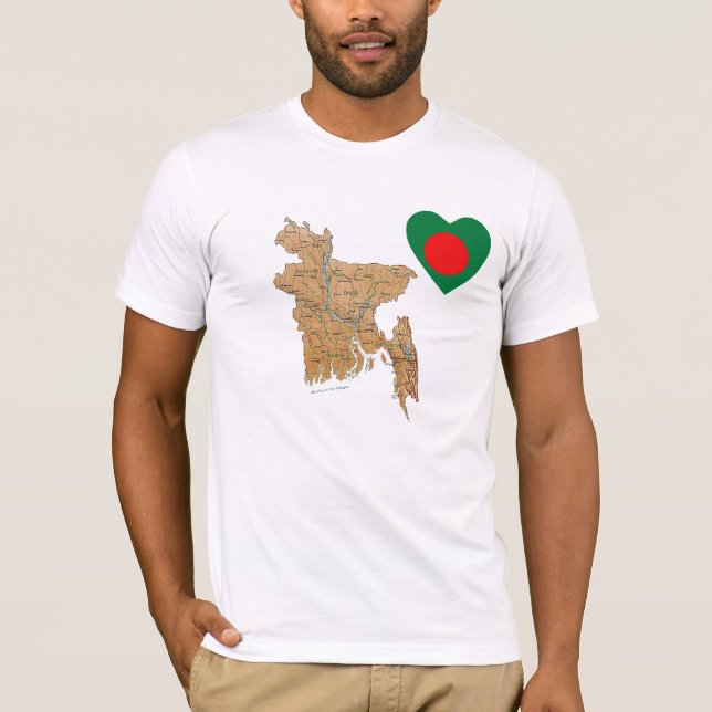 Bangladesh Flag Heart and Map T-Shirt (Front)