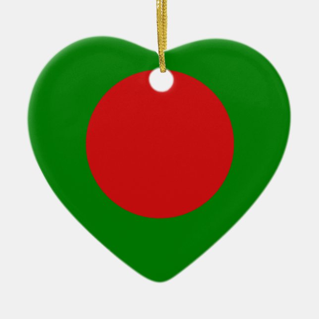 Bangladesh Flag Heart Ceramic Tree Decoration (Front)