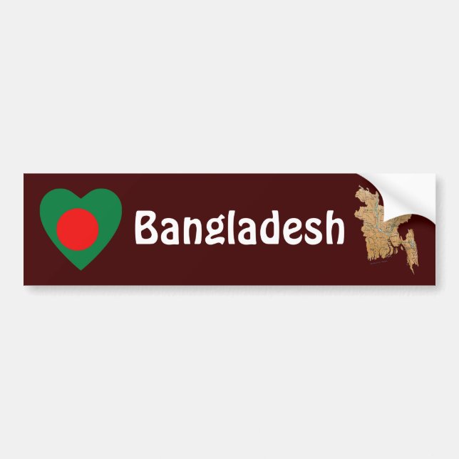 Bangladesh Flag Heart + Map Bumper Sticker (Front)