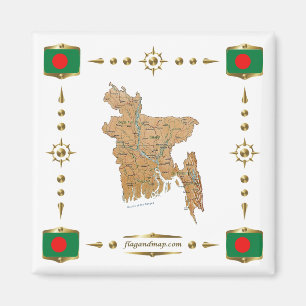 Bangladesh Map + Flags Magnet