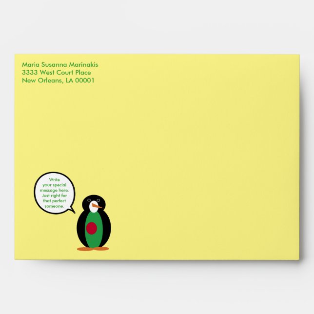 Bangladesh Talking Ms Penguin Personalised  Envelopes (Front)