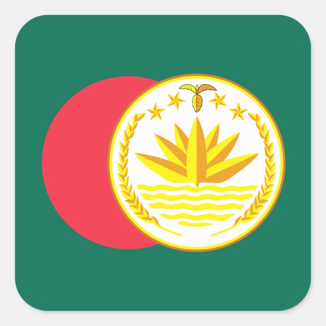 Bangladeshi Flag & National Emblem, Bangladesh Square Sticker (Front)