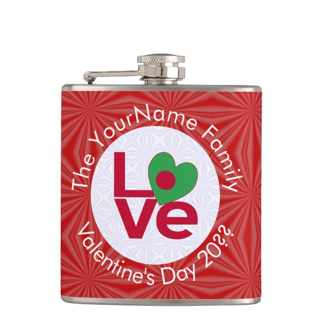 Bangladeshi Red LOVE Flag Personalised  Hip Flask (Front)