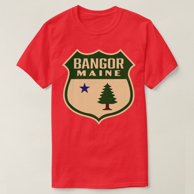 Bangor Maine Retro Pine Tree Shield Green T-Shirt (Design Front)