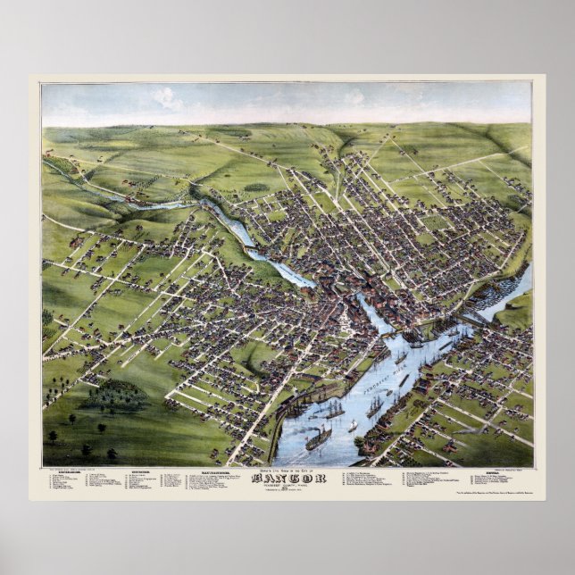 Bangor, ME Panoramic Map - 1875 Poster (Front)