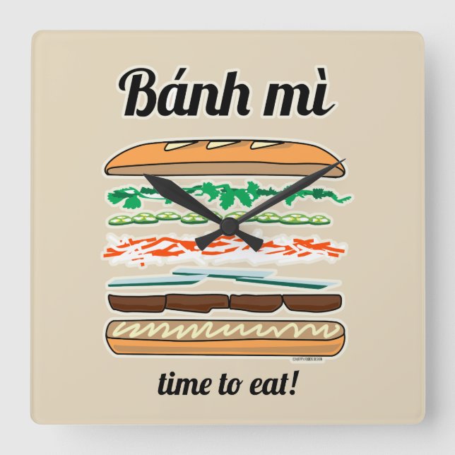 Banh Mi Vietnamese sandwich French bread baguette Square Wall Clock (Front)