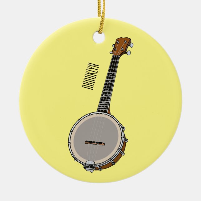 Banjo cartoon illustration  ceramic tree decoration (Front)