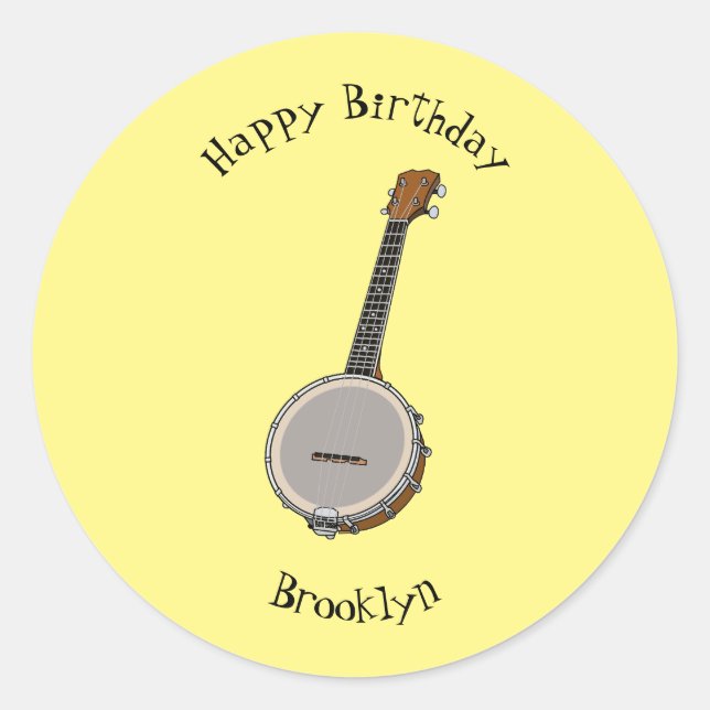 Banjo cartoon illustration classic round sticker (Front)