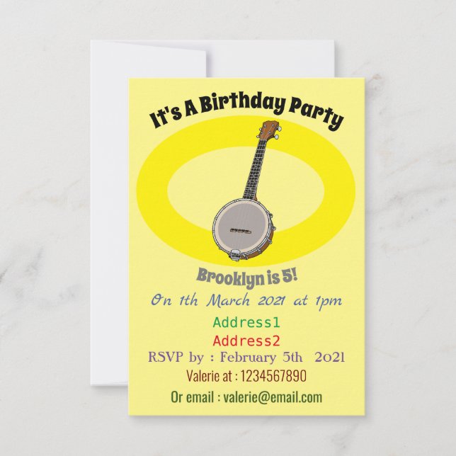 Banjo cartoon illustration invitation (Front)
