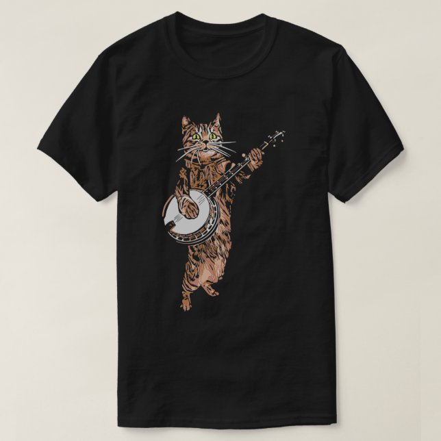 Banjo Cat Funny Bluegrass Country Folk Music Vinta T-Shirt (Design Front)