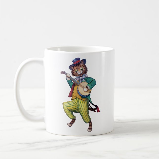 Banjo (Guitar) Player Cat, Louis Wain Coffee Mug (Left)