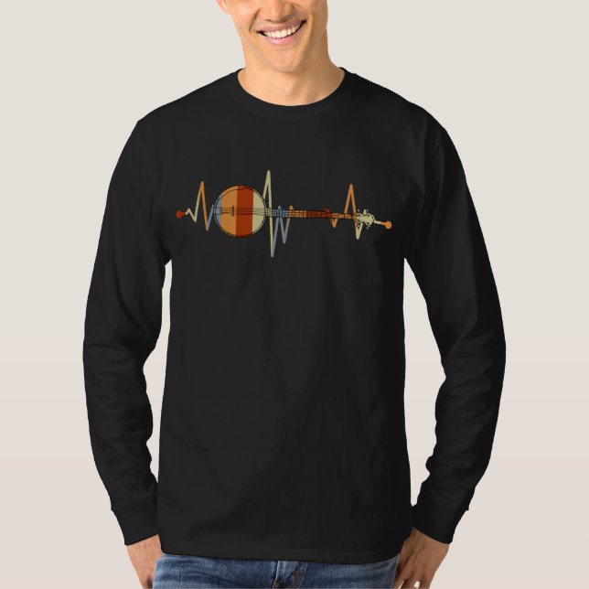 Banjo Heartbeat Bluegrass Gift Country Music Banjo T-Shirt (Front)