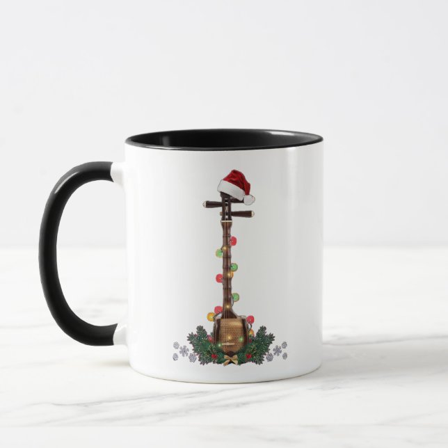 Banjo Instrument Santa Hat Christmas Lights   Mug (Left)