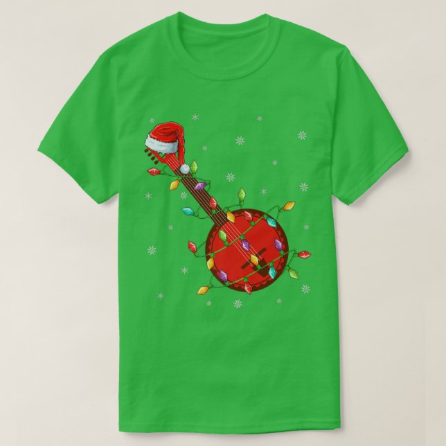 Banjo Music Lover Xmas Lights Santa Banjo Christma T-Shirt (Design Front)