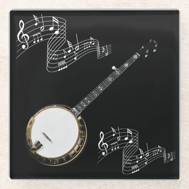 BANJO & MUSIC NOTES GLASS COASTER (Front)