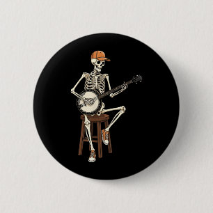 Banjo Player Skeleton Halloween Funny Men Boys 6 Cm Round Badge