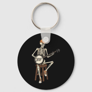 Banjo Player Skeleton Halloween Funny Men Boys Key Ring