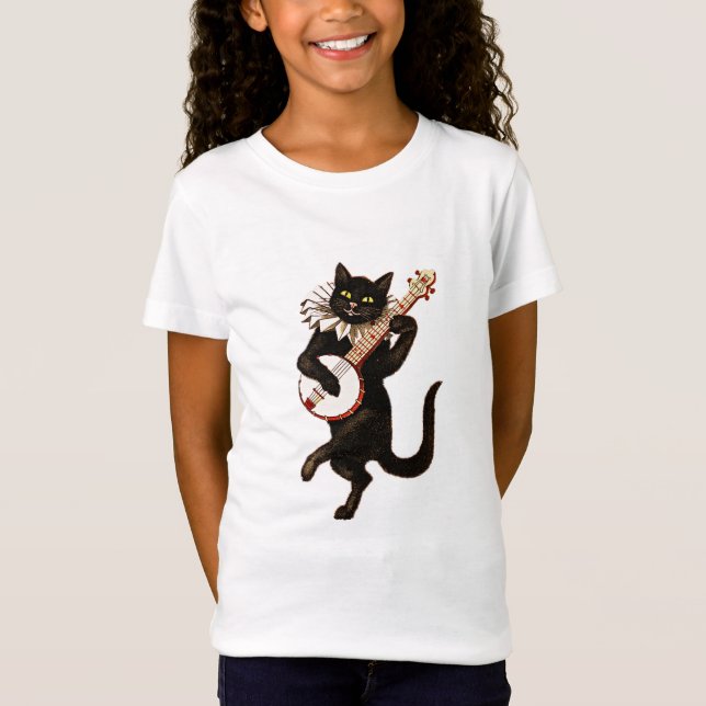 Banjo-Playing Black Cat T-Shirt (Front)