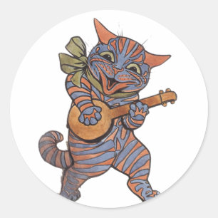 Banjo Playing Cat Classic Round Sticker